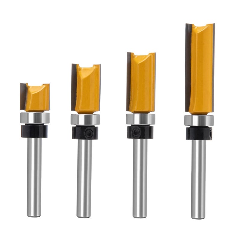 MDBTTOOLS Flush Trim Router Set for Woodworking - Cabinet, Rabbeting, Tongue & Groove(Router Bit-1/4 Inch Shank-4 pcs Straight) - Image 1